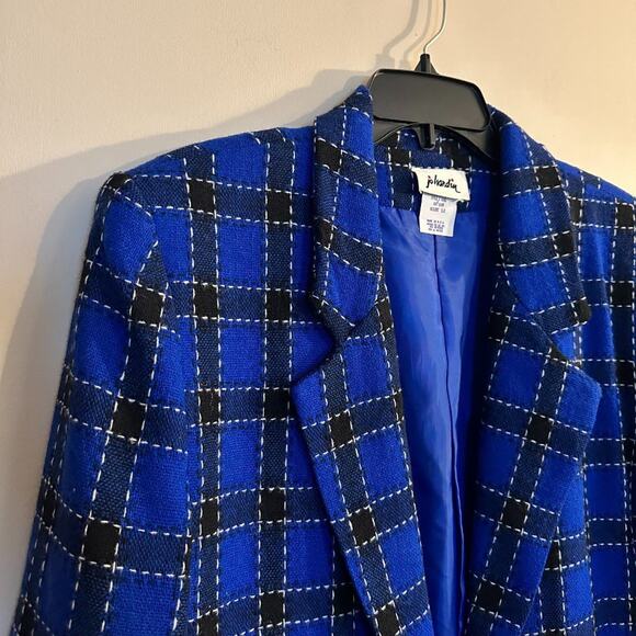 Jo Hardin Vintage Blue Wool Blend Plaid Academia Jacket Blazer Size 12 - Picture 2 of 9